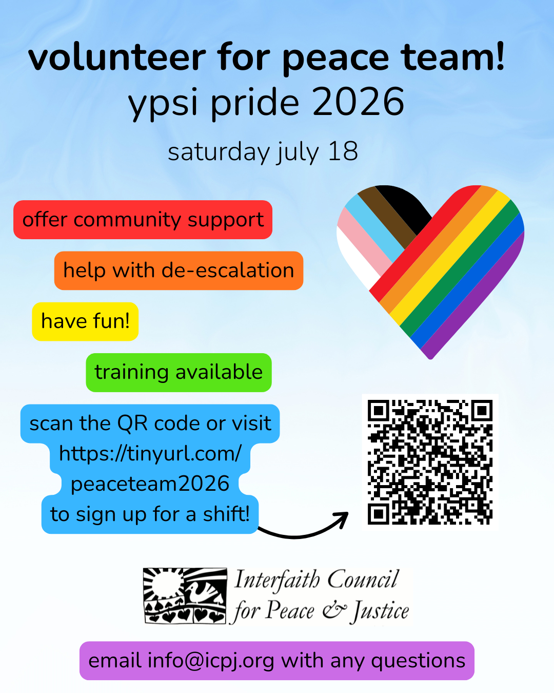 Volunteer for Peace Team at Ypsi Pride 2026